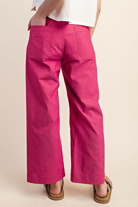 miduo Womens High Waisted Cropped Wide Leg Stretchy Straight Pants Trousers with Pockets - Image 5