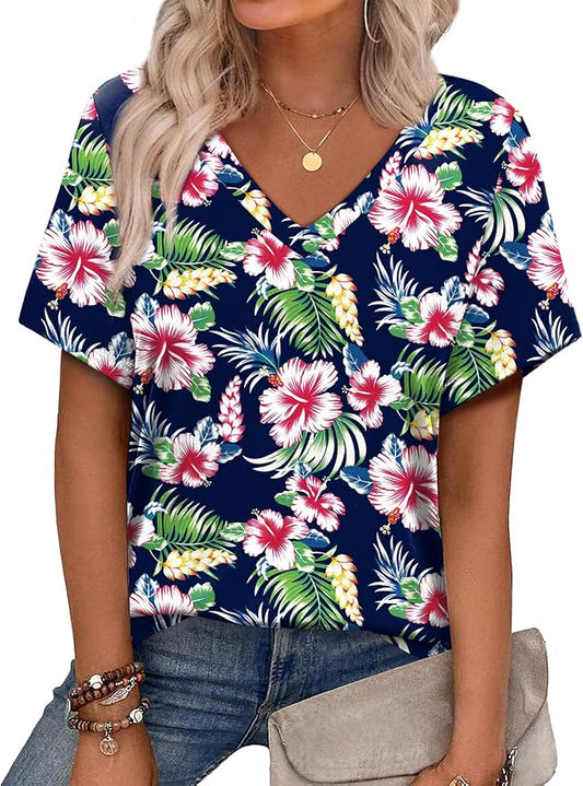 Alaroo Womens Summer Tops 2026 V Neck Short Sleeve Shirts Trendy Dressy Casual Vacation Outfits Printed by Alaroo