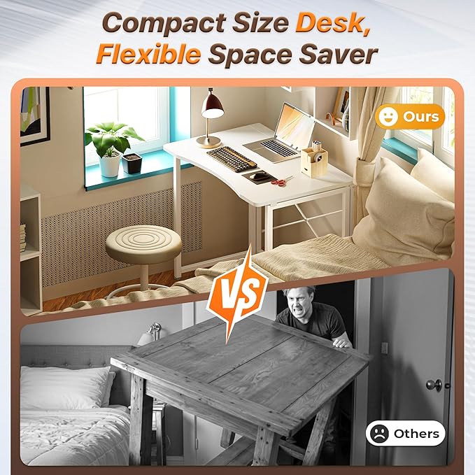 Huuger Folding Desk for Small Spaces, 31.5 Inch Foldable Computer Table, Easy Assembly, for Home Office, Study, Bedroom, Dorm, Space Saving, Small Writing Work Office Computer Desk, White - Image 3