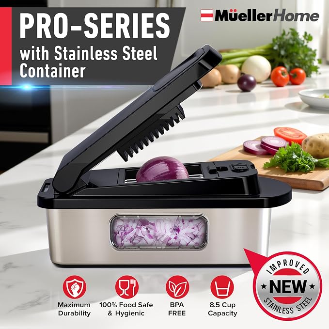 MUELLER HOME Pro-Series 10-in-1 Stainless Steel Multi Vegetable Chopper | 8 Blade Mandoline Slicer, Kitchen Tools and Gadgets, Food and Veggie Chopper, Mincer, Dicer, French Fry Cutter, Black - Image 2