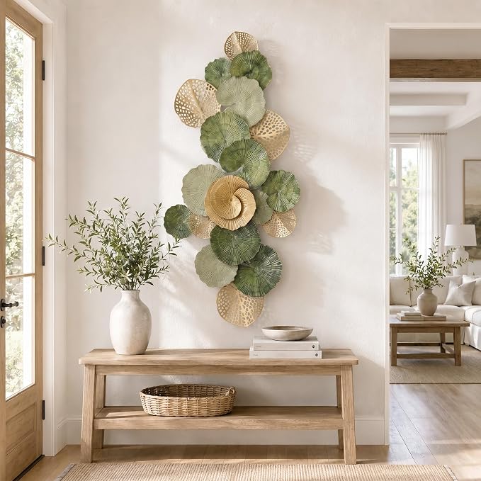 Axioglo 51" Large Wall Decor 3D Lotus Leaf Metal Wall Art for Living Room | 51" x 25" metal wall decor with layered metal texture, mounting hardware, two-way display - Image 4