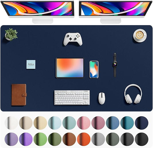 Aothia Faux Leather Desk Mat - Large Mouse Pad, Non-Slip PU Leather Blotter, Waterproof Writing Surface for Office and Home (Dark Blue, 63" x 24") by AothiaSimpleNaturalUnique