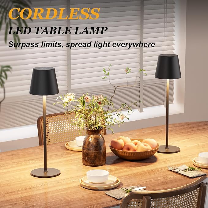 Kakanuo Cordless Table Lamp Rechargeable Black - KK 4 Pack Battery Operated Lamp for Dining Table, 3 Color Stepless Dimming Wireless Lamp for Counter, Outdoor Patio, Touch Control - Image 4