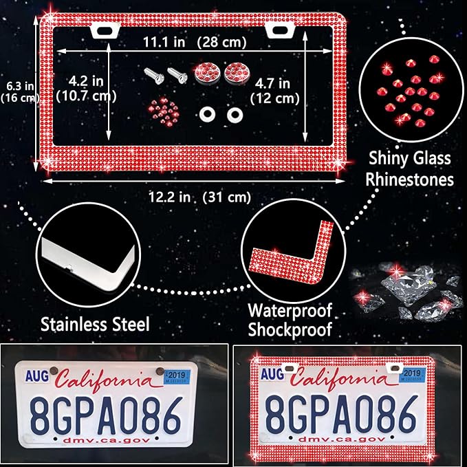 NBTEPEM 27 PCs Red Bling Car Accessories Set for Women, Steering Wheel Covers Universal Fit 15 Inch, Bling License Plate Frame, Bling Phone Holder, Bling Car Coasters (Red Diamond) - Image 4