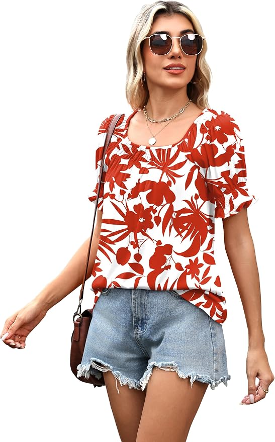 WIHOLL Womens Short Sleeve Square Neck Summer Tops Dressy Casual Blouses Trendy Clothes 2026 - Image 4