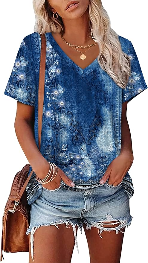Alaroo Womens Summer Tops 2026 V Neck Short Sleeve Shirts Trendy Dressy Casual Vacation Outfits Printed - Image 2