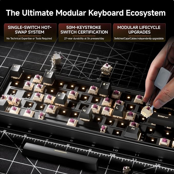 DIERYA DK68E 60% Mechanical Gaming Keyboard, Hot-Swappable, Wired, Black | Gasket Mount, Pre-Lubed Linear Switches, 5-Layer Foam, Programmable, Volume Knob, RGB Backlight, Double-Shot Keycaps - Image 4