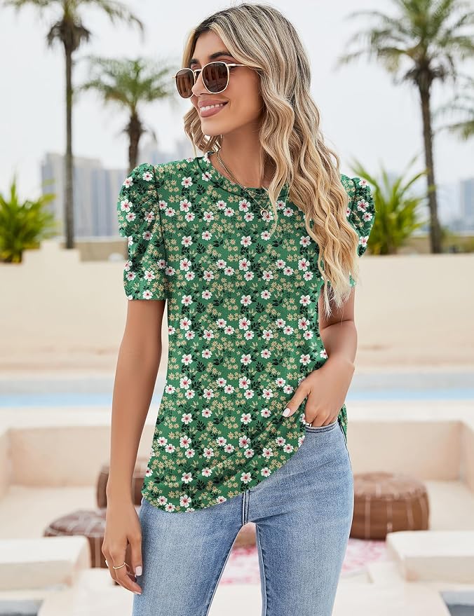 Ivicoer Puff Short Sleeve Shirt for Women Eyelet Tops Summer Crewneck Blouse Loose Fit S-XXL - Image 3