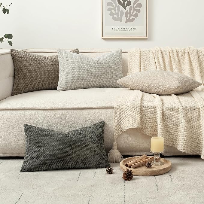 MIULEE Pack of 4 Couch Throw Pillow Covers 12x20 Inch Neutral Soft Decorative Chenille Pillow Covers Farmhouse Boho Accent Cushion Covers for Mid Century Modern Spring Decor Sofa Bedroom Living Room - Image 5