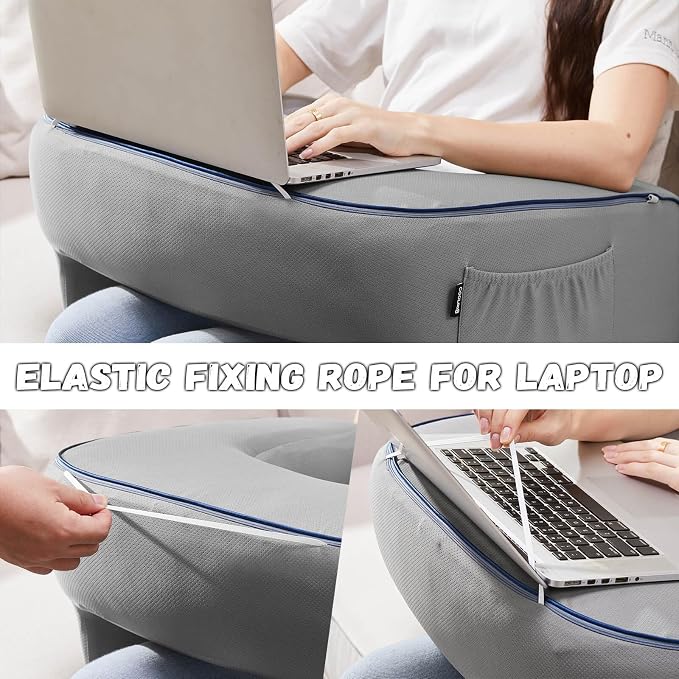 cooloo8 Reading Pillow with Armrests – Extra Large Memory Foam Gaming Pillow for Adult, Lap Desk for Laptop, Arm Rest for Working, Crocheting, Playing Game or Siting in Bed, Floor, Sofa, (Grey) - Image 7