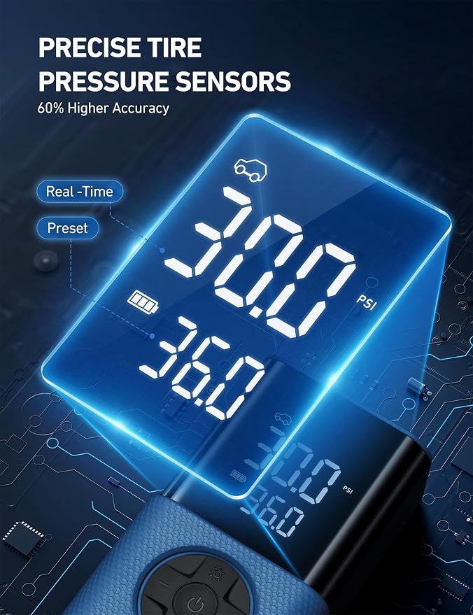 AstroAI L7S Tire Inflator Portable Air Compressor Cordless with Digital Pressure Gauge, 150 PSI LED Light Bike Air Pump with Fast Inflation & Auto Shut-Off for Car Tires,Motorcycles,Bikes,Balls,Blue - Image 6