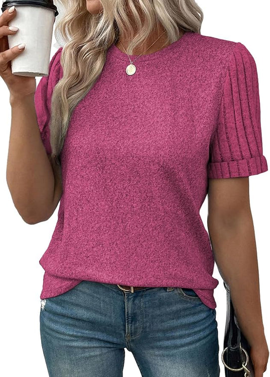 SHEWIN Women's Short Sleeve Summer Tops Crewneck Knit Solid Loose Casual Basic T Shirts Tee Blouses by SHEWINBeYourFashionStylist