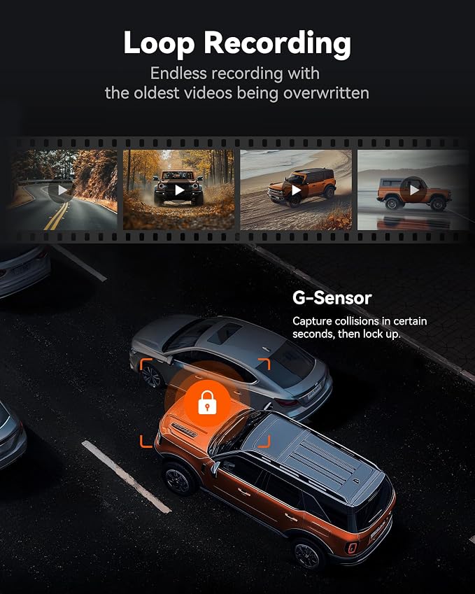 WOLFBOX G840S 12" 4K Mirror Dash Cam Backup Camera, 5.8GHz WiFi Smart Rearview Mirror for Cars & Trucks, Front and Rear View Dual Cameras, Night Vision, Parking Assistance, Included 32GB Card & GPS - Image 8