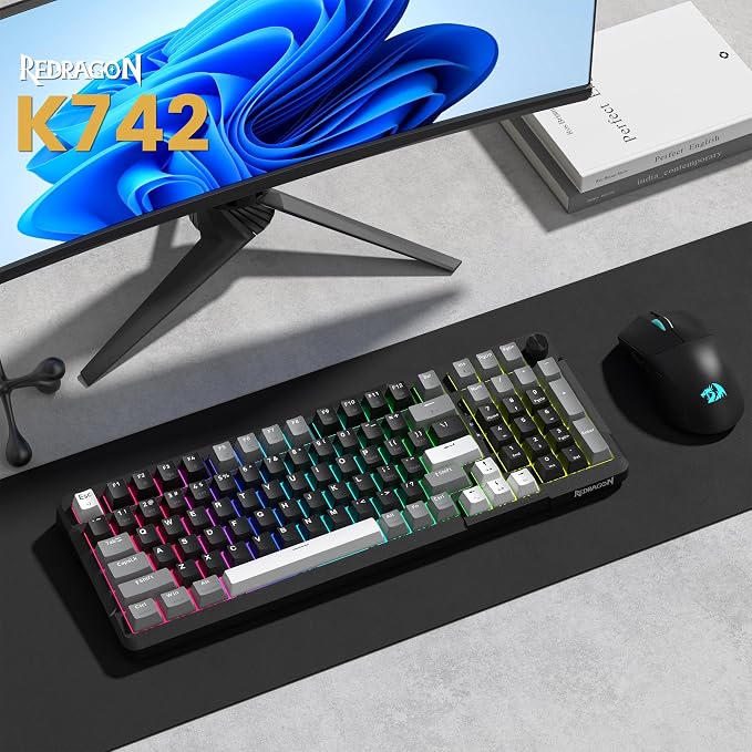Redragon K742 Wireless Mechanical Gaming Keyboard with Knob for PC Computer | Bluetooth 5.0/2.4GHz/USB C Wireless Creamy Keyboard with Number Pad, RGB Backlits, Hot-Swappable with Linear Switches (Black) - Image 9
