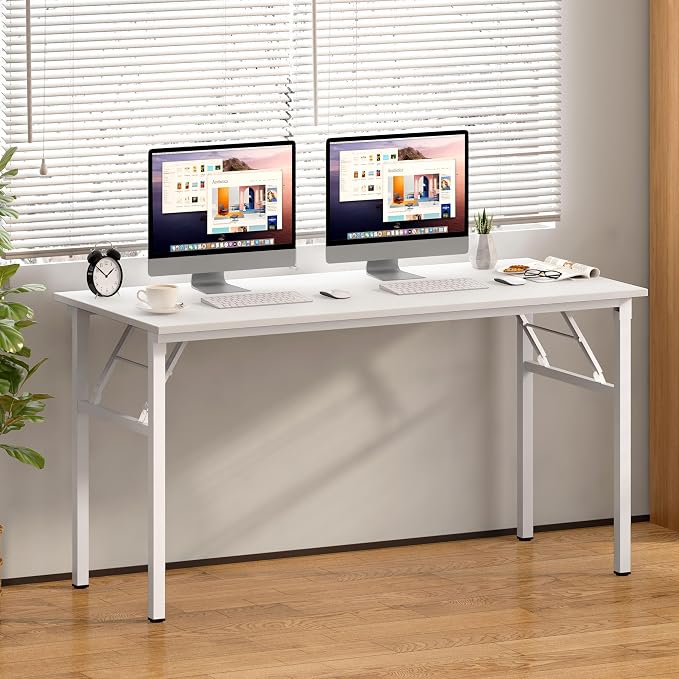 Need Office Computer Desk 60 Inch Sturdy Folding Laptop Table White | White Frame Writing Gaming Work Table/Foldable Home Office Desk/Sewing Table, No Assembly Required - Image 2