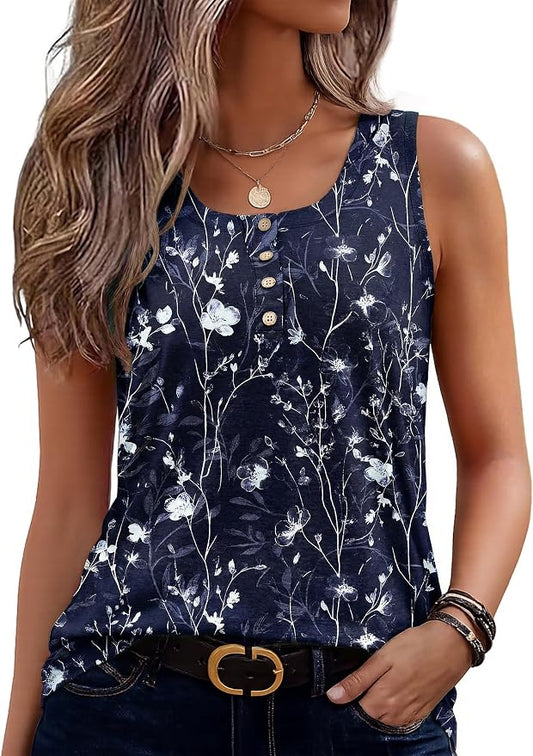 Zeagoo Womens Tank Tops Summer Sleeveless Tops Loose Button Henley Shirts Crew Neck Dress Casual 2026 Clothes by Zeagoo