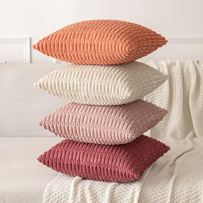 MIULEE Pack of 2 Corduroy Decorative Throw Pillow Covers 18x18 Inch Soft Boho Striped Pillow Covers Modern Farmhouse Home Decor for Sofa Living Room Couch Bed Cranberry Red - Image 4
