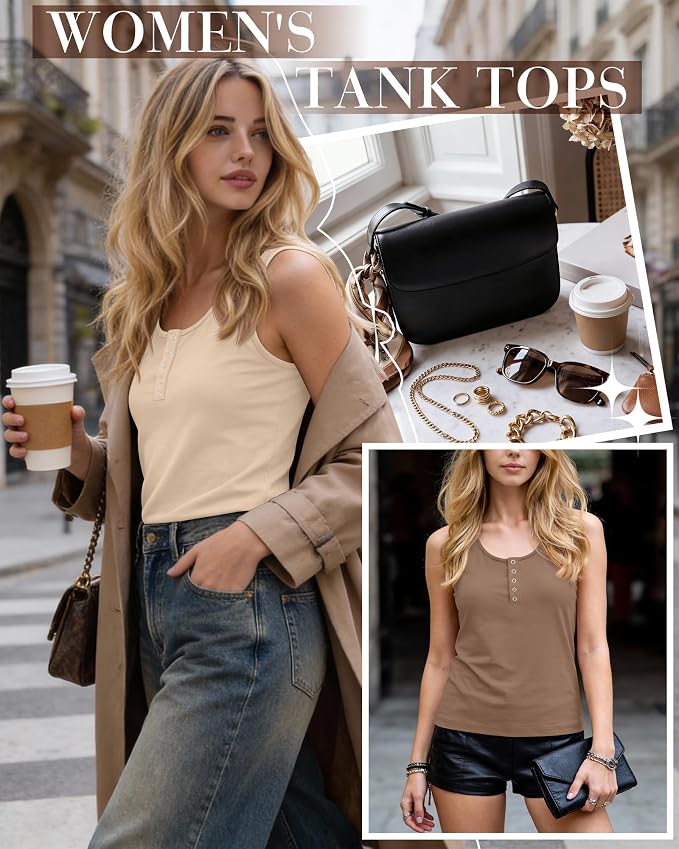 Ficerd 3 Pack Women's Henley Tank Tops Sleeveless Button Down Summer Shirts 2026 Casual Trendy Loose U Neck Tee Blouses - Image 4