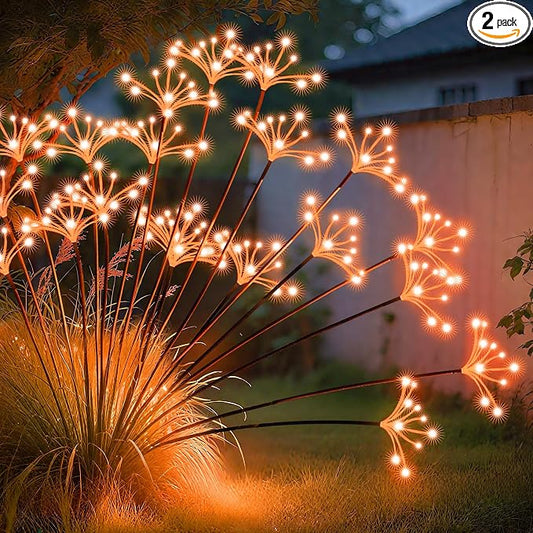 JJGoo Solar Garden Lights, New Upgraded 2 Pack Solar Swaying Starburst Light, Waterproof Fireworks Outdoor Lights, Yard Patio Pathway Decoration, Orange by JJGoo