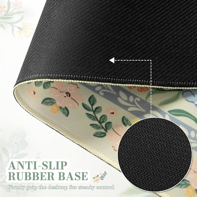 iCasso Desk Mat for Office Decor,35.4 x 15.7 in,Cute Green Floral | Desk Matt for Desktop,Desk Pad Mat for keyboard and mouse,XXL Large Mouse Pad,Anti-Slip keyboard pad with Stitched Edges - Image 4