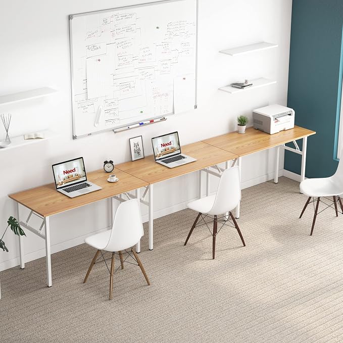Need Office Computer Desk 47.2x23.6 in Sturdy Folding Laptop Table Teak | White Frame Writing Gaming Work Table/Foldable Home Office Desk/Sewing Table, No Assembly Required - Image 4