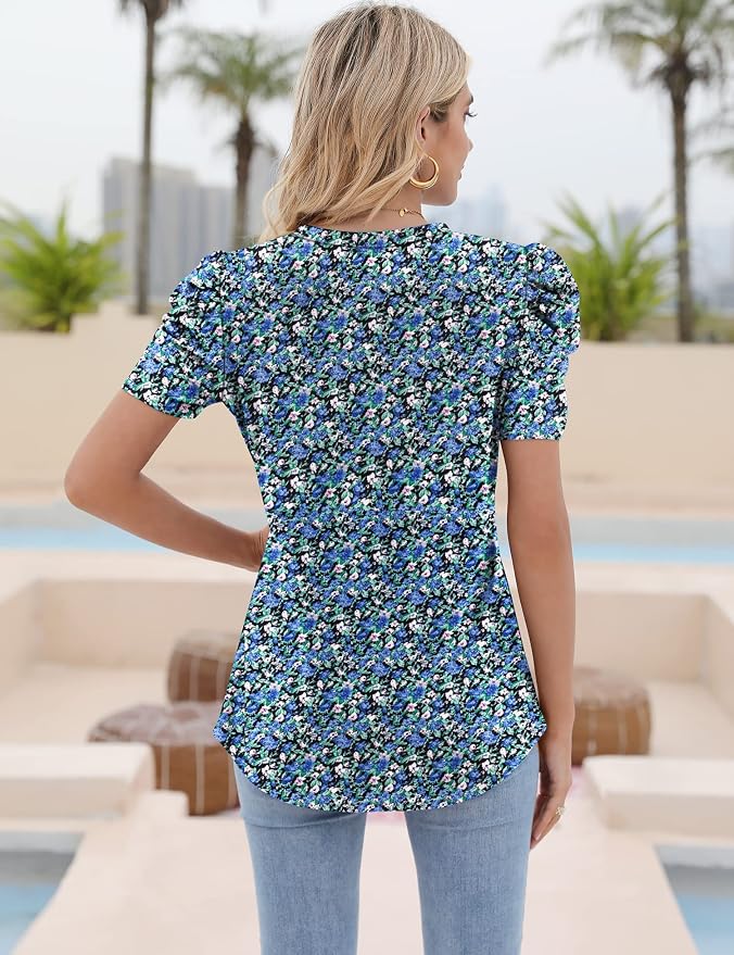 Ivicoer Puff Short Sleeve Shirt for Women Eyelet Tops Summer Crewneck Blouse Loose Fit S-XXL - Image 5