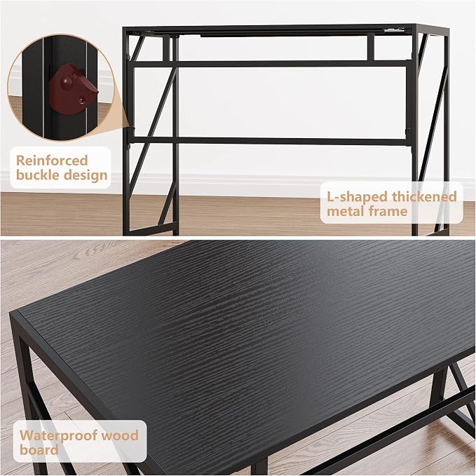 Elephance Folding Desk Writing Computer Desk for Home Office No-Assembly | Study Office Desk,Foldable Table for Small Spaces,31.5 Inch,Black - Image 5