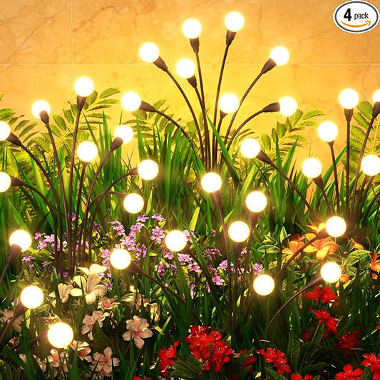 4 Pack Solar Garden Lights 32 LED, Solar Lights Outdoor Waterproof IP65, Decorative Garden Lights Solar Powered for Yard Patio Pathway Decor, Outside Fairy Firefly Lights Garden Gifts by Cnuoky