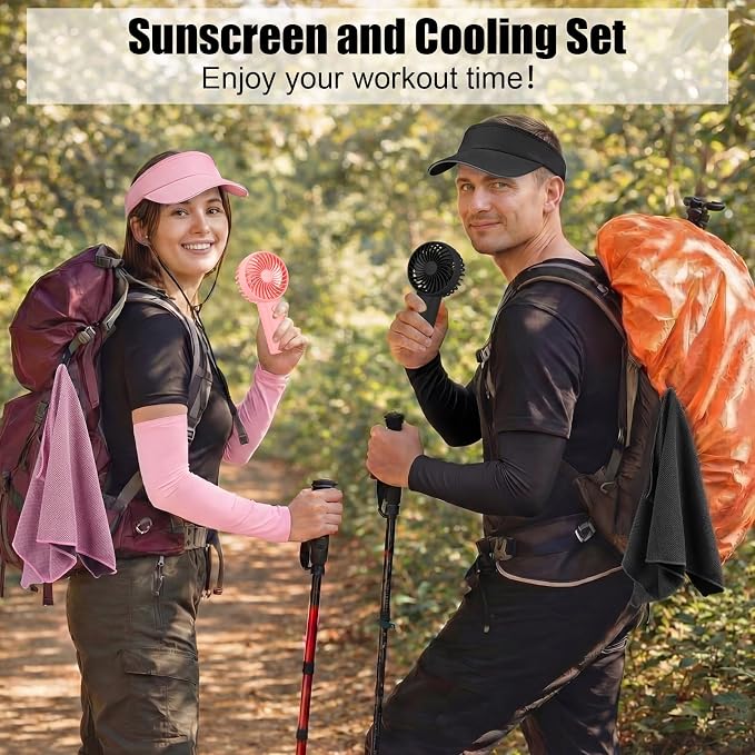 8 Pcs Cooling Must Haves Summer, Keeping Cool in Hot Weather Outside, Cooling Arm Sleeves, Towels, Sun Visor Hats, Portable Handheld Mini Fans, UV Protection for Women Men Sports, Travel - Image 5