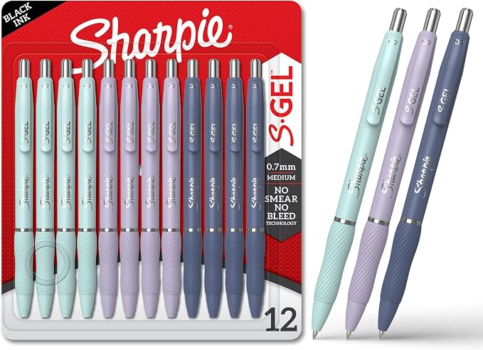 Sharpie S-Gel, Gel Pens, Medium Point (0.7mm), Assorted Fashion Barrels, Black Ink, 12 Count - Office, Teacher, School Supplies (Pack of 12) by Unknown