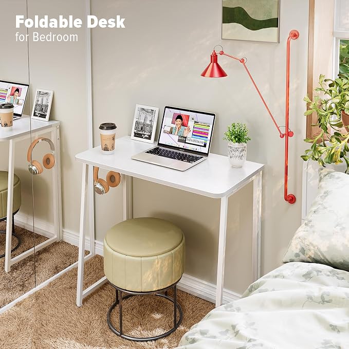 WOHOMO Folding Desk, 31.5" Foldable Computer Table for Small Spaces, White | Easy Assembly and Fold, Sturdy Home office desks for Study Bedroom Dorm Space Saving Writing Work Apartment - Image 5