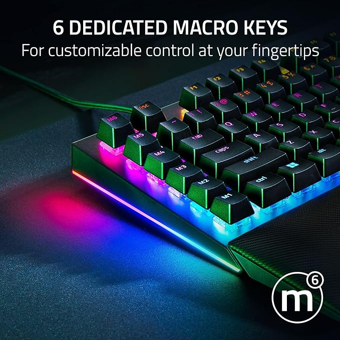Razer BlackWidow V4 Mechanical Gaming Keyboard, Green Switches | Tactile & Clicky Switches, Chroma RGB, 6 Dedicated Macro Keys, Magnetic Wrist Rest, Doubleshot ABS Keycaps, Snap Tap - Image 4