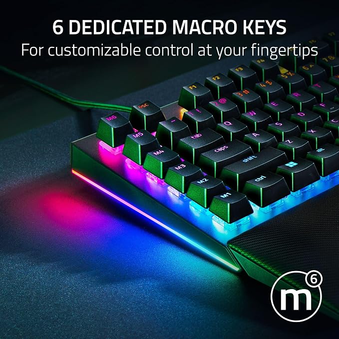 Razer BlackWidow V4 Mechanical Gaming Keyboard, Yellow Linear Switches | Chroma RGB, 6 Dedicated Macro Keys, Magnetic Wrist Rest, Doubleshot ABS Keycaps - Image 4