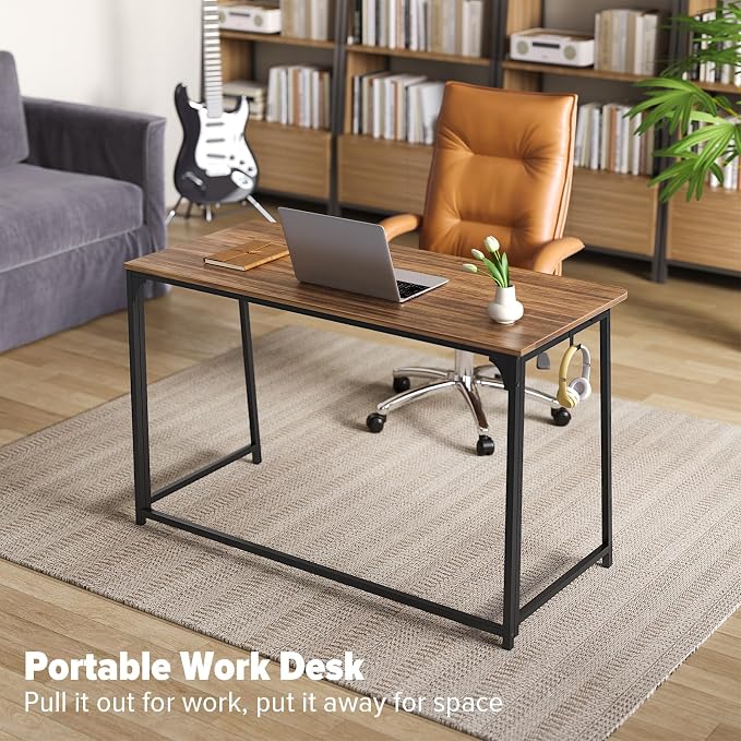 WOHOMO Folding Desk, 47.2" Foldable Computer Table for Small Spaces, Walnut | Easy Assembly and Fold, Sturdy Home office desks for Study Bedroom Dorm Space Saving Writing Work Apartment - Image 6