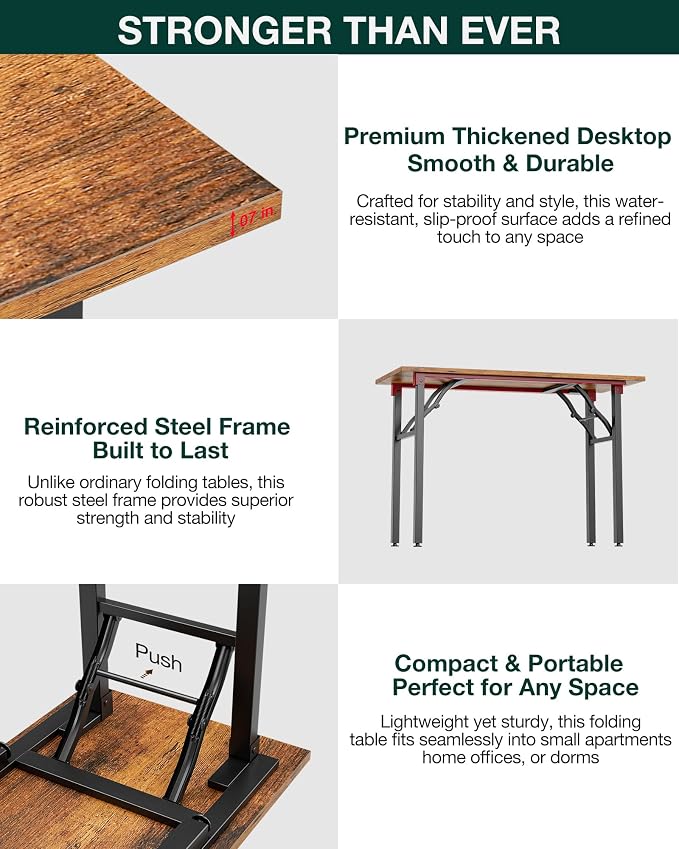 Frylr Small Folding Computer Desk – Portable 43.3 Inch Foldable Laptop Table, Collapsible and Compact for Easy and Fast Setup, Lightweight for Small Spaces, Home Craft and Study Use, Rustic Brown - Image 4