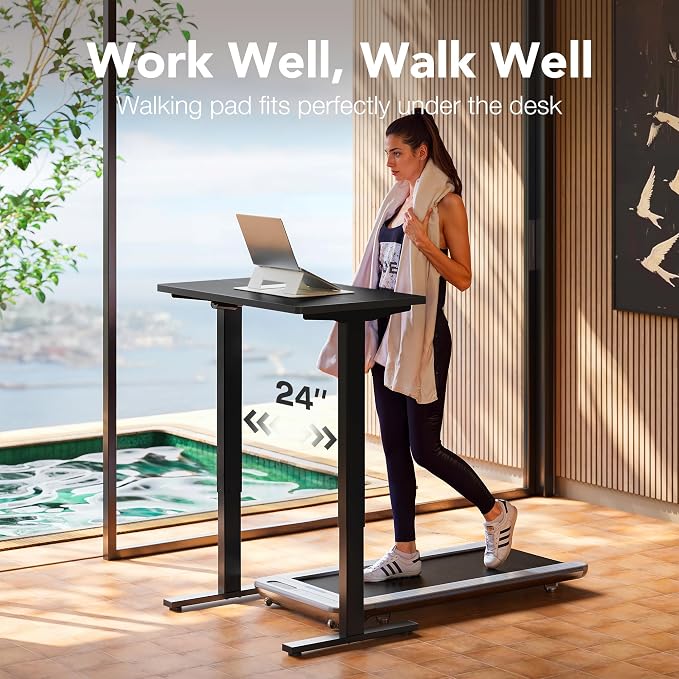 HUANUO 32x19 Inch Small Electric Standing Desk, Adjustable, Black | Compact Home Office Desk, 176lbs Heavy Duty Lifting with 4 Height Presets. M8 Screw Holes Ready for DIY Mobile Wheels - Image 9