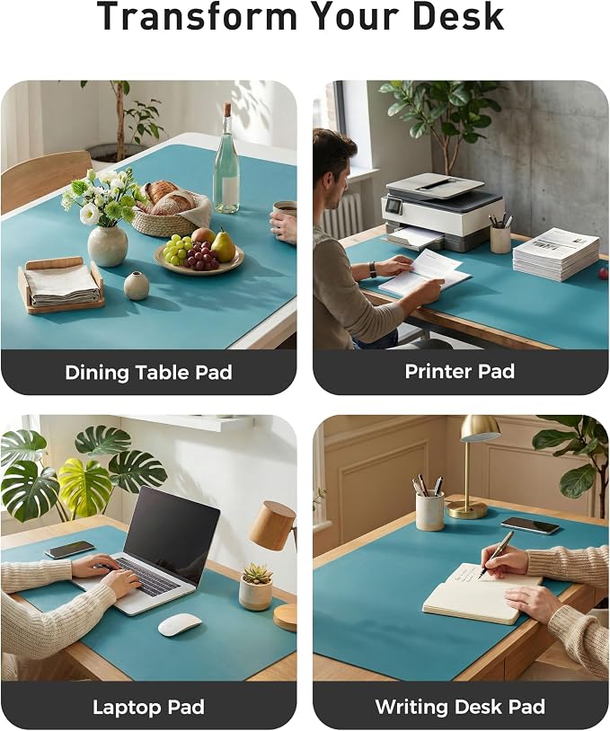 Aothia Faux Leather Desk Mat - Large Mouse Pad, Non-Slip PU Leather Blotter, Waterproof Writing Surface for Office and Home (Turquoise, 40" x 24") - Image 6