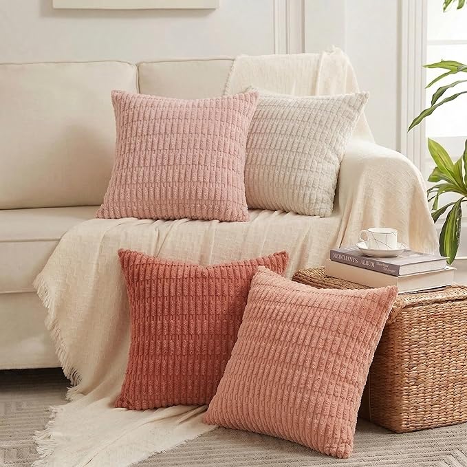 Fancy Homi 4 Packs Decorative Throw Pillow Covers for Living Room Couch Bed, Modern Farmhouse Boho Home Décor Accent Cushion Case, 16" x 16", Pink Series by Fancy+Homi