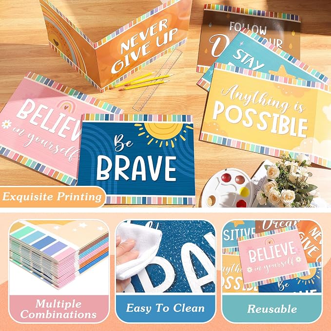 Affrolling 36 Pcs Inspirational Privacy Folders Bulk for Students Cardboard Privacy Boards Desk Divider Panel Waterproof Testing Divider for Classroom Back to School Study Supplies (Boho) - Image 3