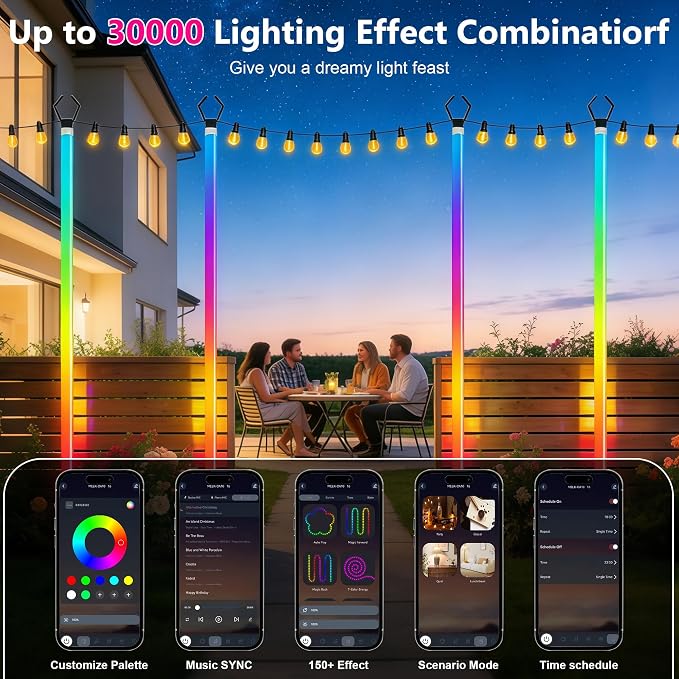 AILBTON 2-Pack 6.6FT RGB+IC Neon Ambient Light for Poles,Outdoor Clip-on Chasing Effect Lighting, Waterproof Neon Atmosphere Lights for Patio Outdoor Living Camping Party - Image 7