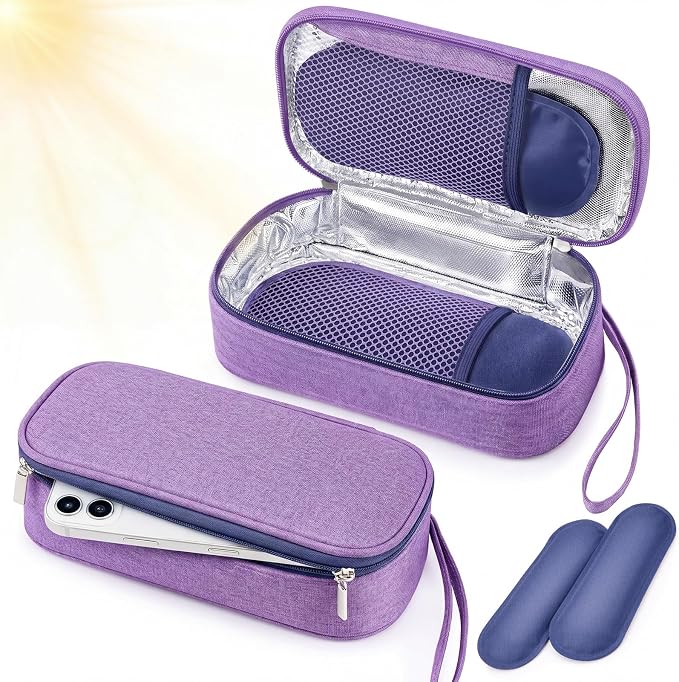 Phone Cooler Bag for Beach, Portable Phone Cooling Pouch with 2 Reusable Ice Packs, Keeps Cool in Extreme Heat for Car Pool Hiking, Extends Battery Life, Fits All Smartphones(Purple,Fabric) by Unknown