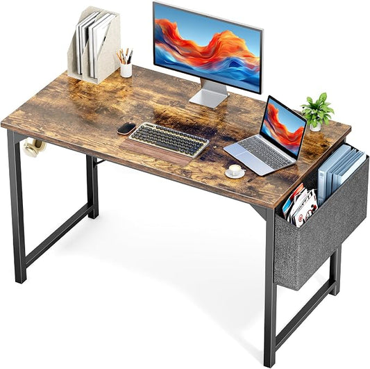 OLIXIS 47 Inch Computer Office Desk for Small Spaces, Writing Gaming Work Desk Modern Study Table with Storage Bag & Headphone Hook Home Bedroom, Rustic Brown | Computer Gaming Writing Workstation, Small Spaces for Home Bedroom, Rustic Brown by OLIXIS