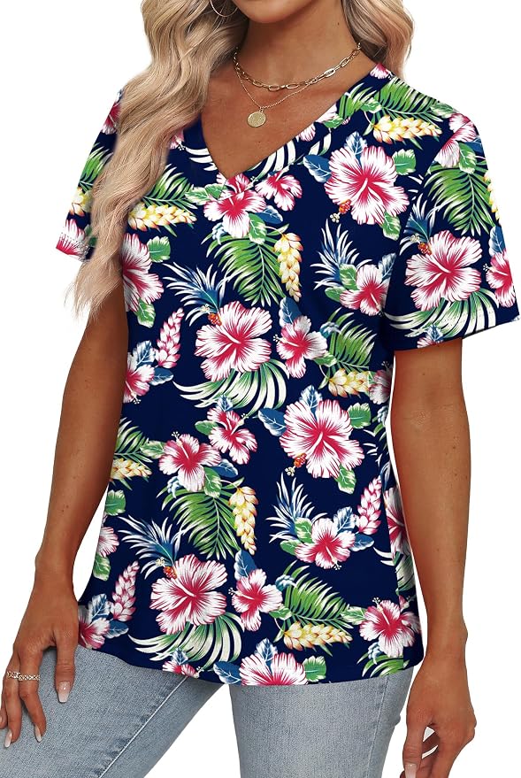 Alaroo Womens Summer Tops 2026 V Neck Short Sleeve Shirts Trendy Dressy Casual Vacation Outfits Printed - Image 3
