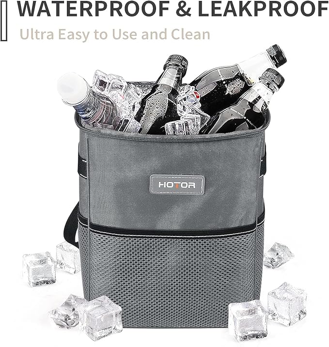 HOTOR Car Trash Can, Multifunctional Car Accessory for Interior Car Stuff Storage with Compact Design, Waterproof Car Organizer and Storage with Adjustable Straps, Magnetic Snaps, 2 Gallons, Gray - Image 3