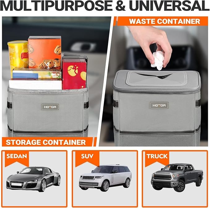 HOTOR 3 Gallons Car Trash Can, Ultra Large Capacity Organizer and Storage with Adjustable Straps & Magnetic Snaps, Waterproof Car Accessory for Interior Car Stuff Storage, Gray - Image 7