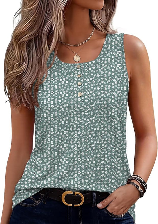 Zeagoo Womens Tank Tops Summer Sleeveless Tops Loose Button Henley Shirts Crew Neck Dress Casual 2026 Clothes by Zeagoo