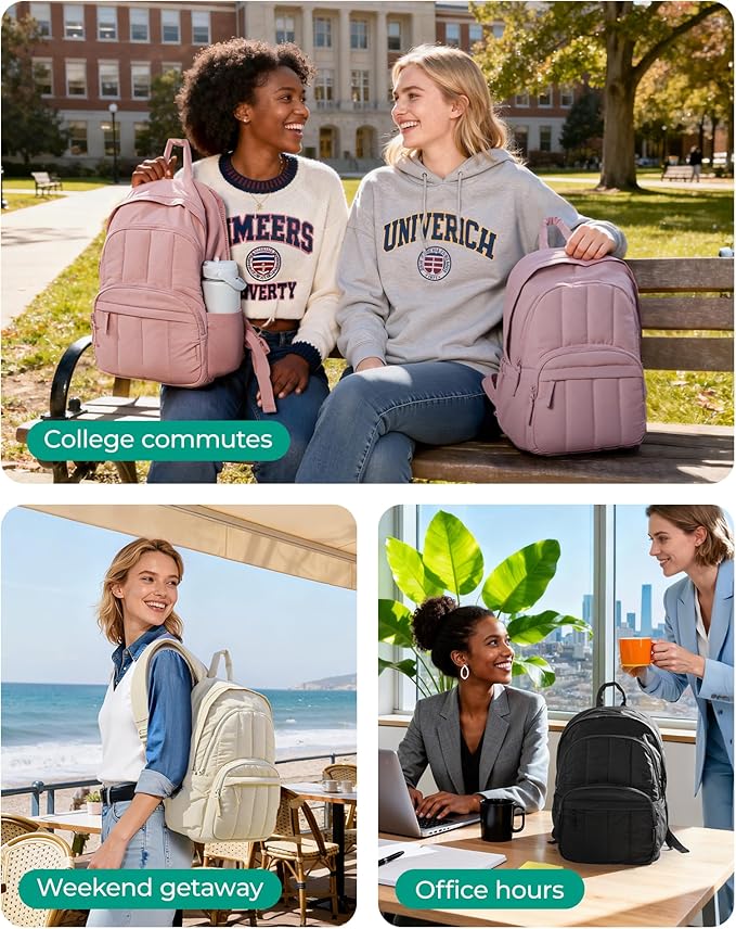 BAGSMART College Laptop Backpack,Cute Travel Backpack for Women,Quilted Computer Bookbag - Image 2