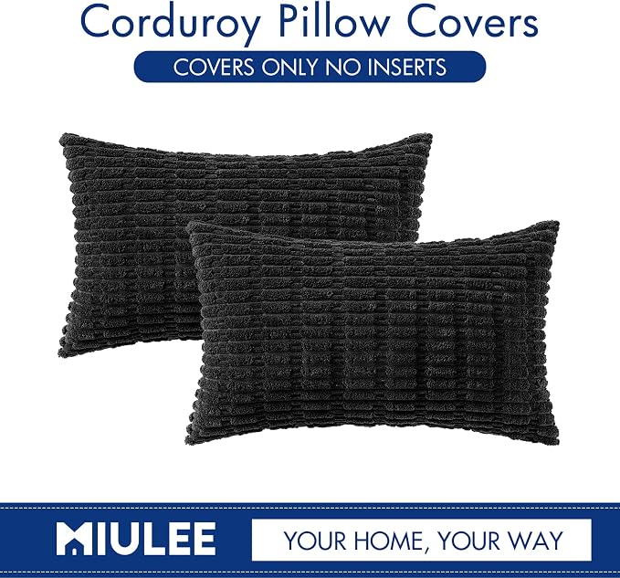 MIULEE Pack of 2 Corduroy Decorative Lumbar Throw Pillow Covers 20x12 Inch Soft Boho Striped Pillow Covers Modern Farmhouse Home Decor for Halloween Sofa Living Room Couch Bed Black - Image 6