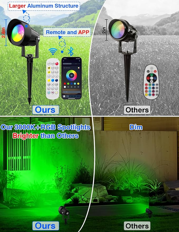 Spot Lights Outdoor, Smart RGBW LED Color Changing Landscape Lighting with APP and Remote Control, Music Mode, DIY Scenes, Timing, IP65 Waterproof Spotlight Plug in for Yard Garden, 4 Pack - Image 9
