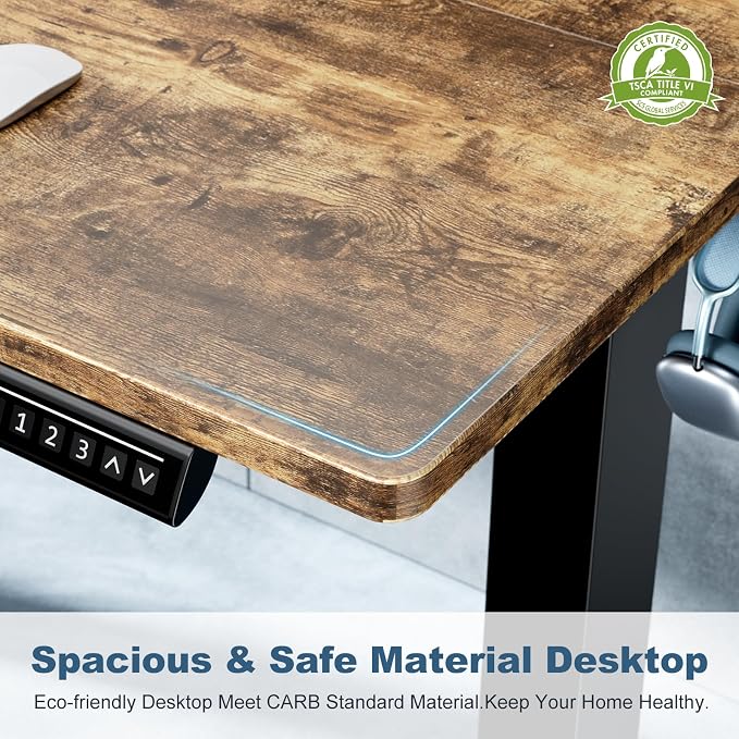 DUMOS 63 Inch Electric Standing Desk, Memory Adjustable Home Office Desk | Sit Stand Up Desk for Work Home Office,Adjustable Desk, Rising Computer Table with Splice Board,Cable Management,Hook,Brown - Image 6